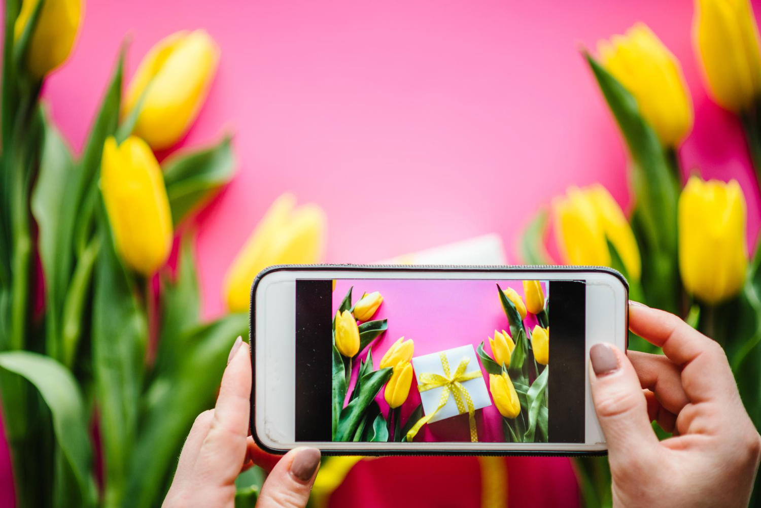 photo of gift and flowers