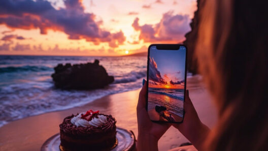 girl takes photo of sunset