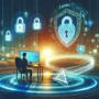 "Ethical hacker analyzing code on a computer screen to protect digital identities and enhance cybersecurity in a modern digital landscape."