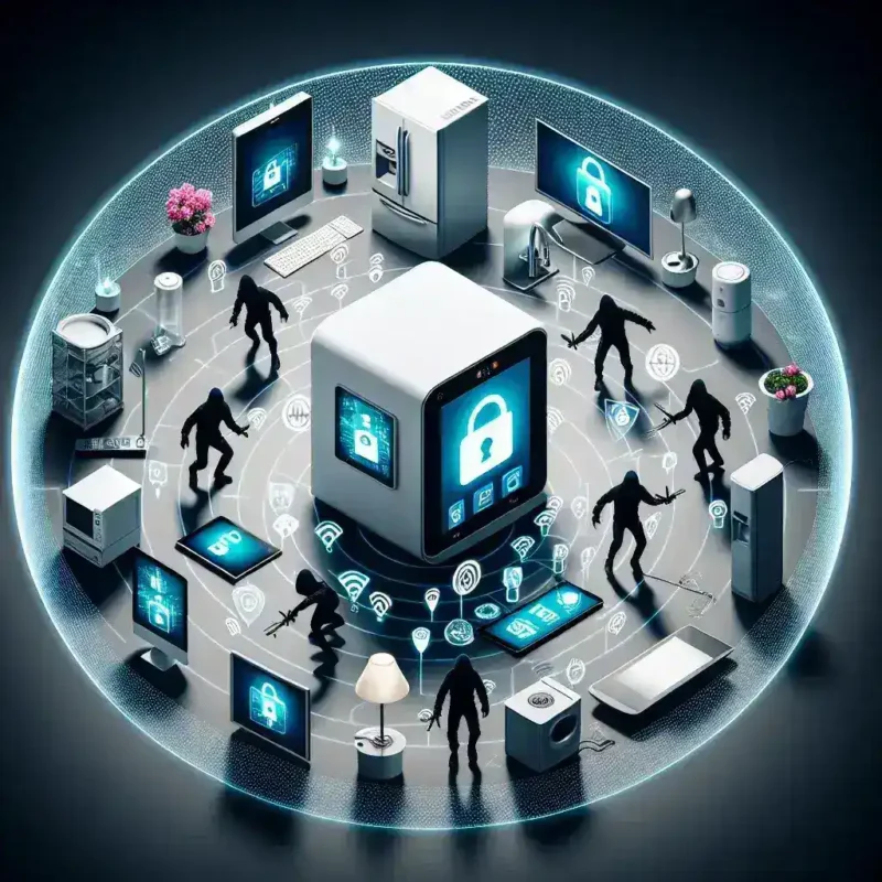 "Security experts analyzing vulnerabilities in smart home hubs using hacking techniques to enhance cybersecurity measures."