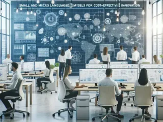 "IT professionals analyzing cost-effective small and micro language models to enhance innovation and optimize expenses in technology firms."