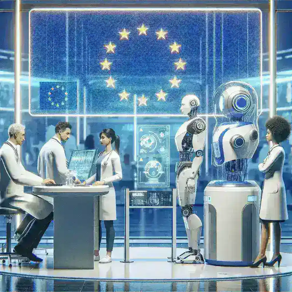 "Healthcare professional analyzing AI-generated medical diagnostic data under the new EU framework for ethical AI in healthcare."