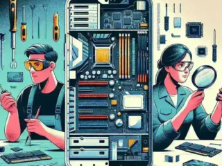 "Infographic comparing PC modularity and mobile repairability, highlighting key lessons on upgradeability, components accessibility, and environmental impact."