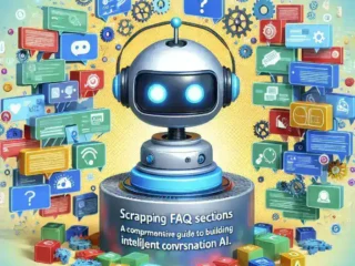 "Image illustrating the process of scraping FAQ sections for training chatbots, highlighting key techniques and tools for developing intelligent conversational AI, as featured in the article 'Scraping FAQ Sections for Chatbot Training: A Comprehensive Guide to Building Intelligent Conversational AI.'"