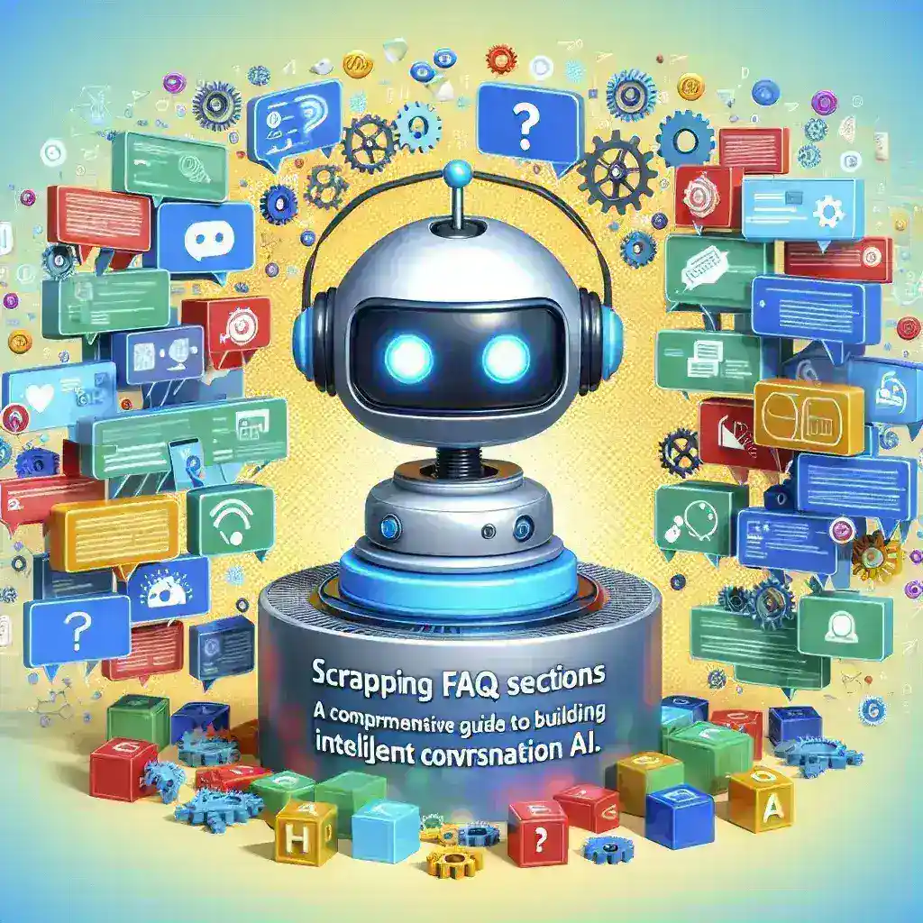 "Image illustrating the process of scraping FAQ sections for training chatbots, highlighting key techniques and tools for developing intelligent conversational AI, as featured in the article 'Scraping FAQ Sections for Chatbot Training: A Comprehensive Guide to Building Intelligent Conversational AI.'"