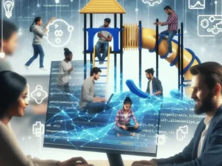 "Developers collaborating in an API playground environment, showcasing interactive tools and features for enhancing customer experience. Guide on building an efficient API playground."