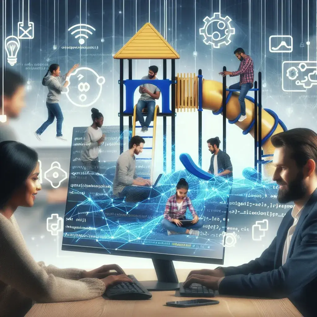 "Developers collaborating in an API playground environment, showcasing interactive tools and features for enhancing customer experience. Guide on building an efficient API playground."