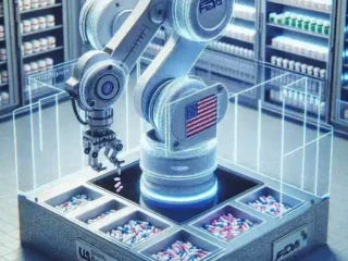 "Robotic pill dispenser in a healthcare setting, showcasing FDA evaluation for improving patient care and medication management."