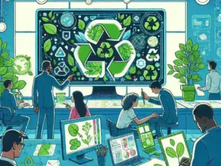 "Adobe Illustrator interface displaying AI-powered sustainability design prompts for U.S. projects, showcasing innovative graphic design features for eco-friendly initiatives."